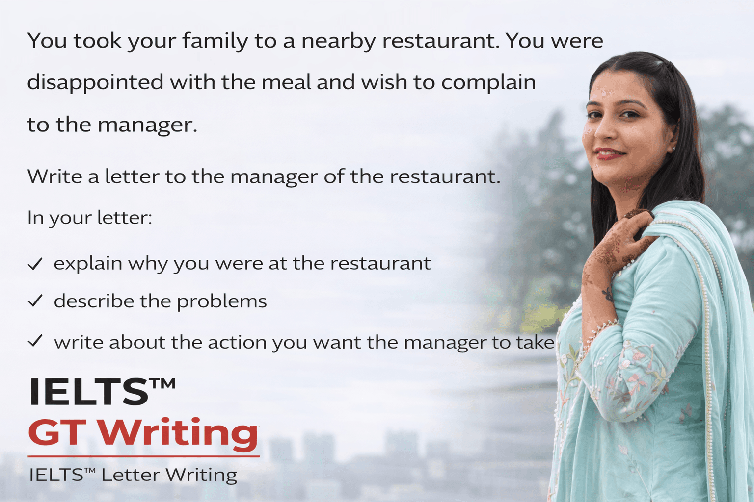 IELTS General Training Complaint Letter Sample – Restaurant Problem (Band 7+)